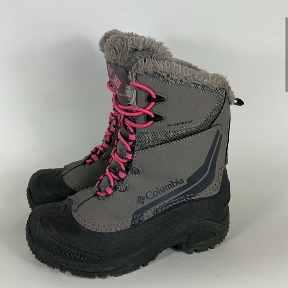 Columbia grey pink insulated waterproof winter snow boots us kids girls size 2 - Picture 2 of 8